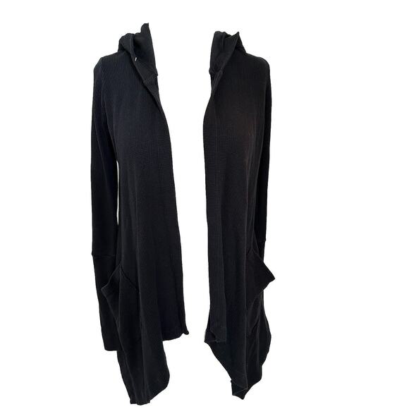 SPLENDID Thermal Flight Cardigan Waffle Knit Hoodie, Black XS - Picture 1 of 6